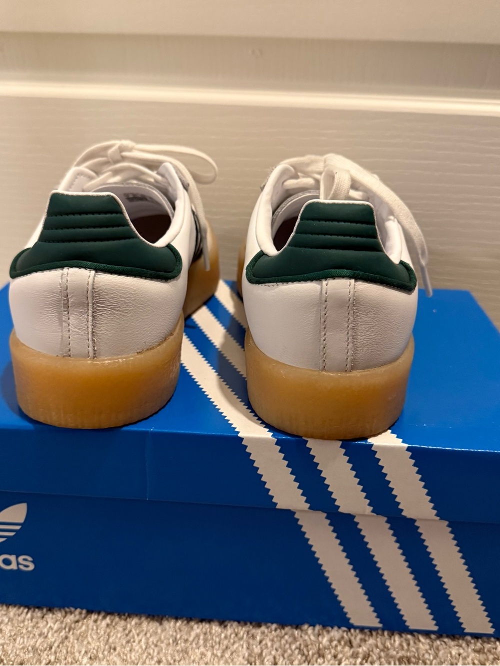 Adidas Samba Leather Sneakers - White with Green Stripes - Picture 3 of 3